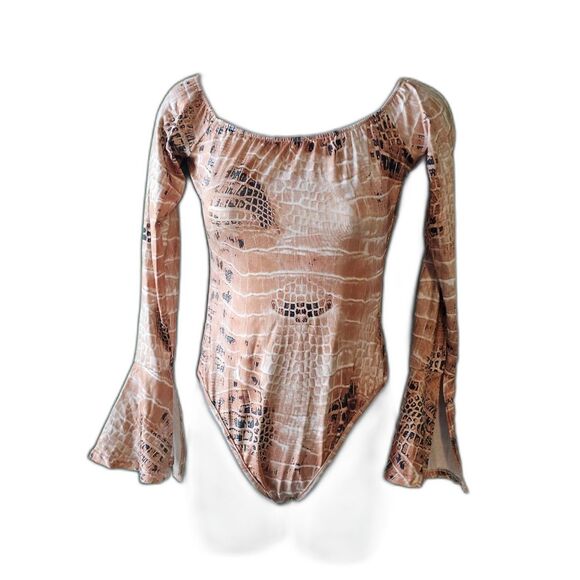 Snakeskin Long Sleeve Bodysuit Top Legging Set Sz S - Picture 3 of 8